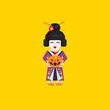 Japanese geisha character for halloween in a flat style