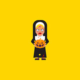 Bloody nun with pumpkin character for halloween in a flat style