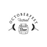 Oktoberfest beer keg, barrel, cask. sausages, snacks. Beer retro vintage badge, logo, emblem, label. Vector illustration.
