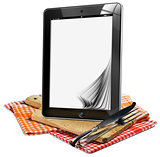 Tablet Pc on the Wooden Cutting Board