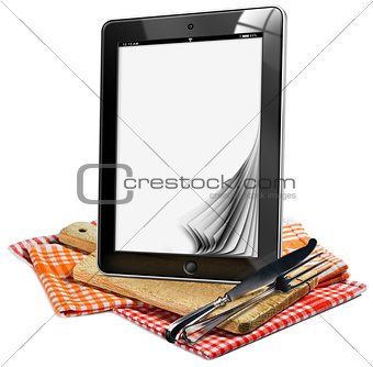 Tablet Pc on the Wooden Cutting Board