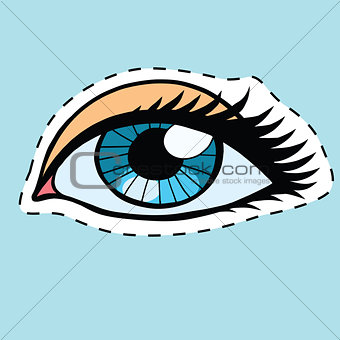 Blue female eyes girl or woman label sticker