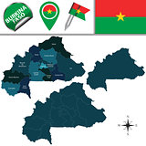 Map of Burkina Faso with Named Regions