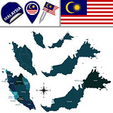 Map of Malaysia with named governorates