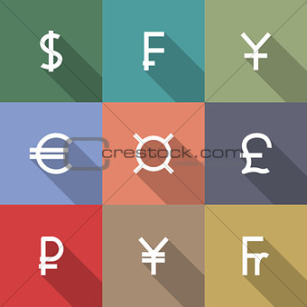 Icons currency symbols, vector illustration.
