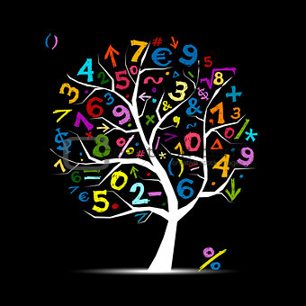 Art tree with math symbols for your design