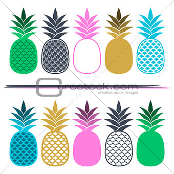 Creative vector card with colorful pineapples