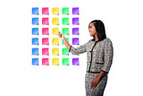 Happy business woman presenting sticky notes
