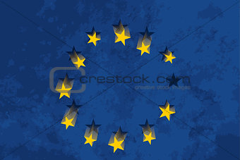 European Union flag with falling stars and grunge texture
