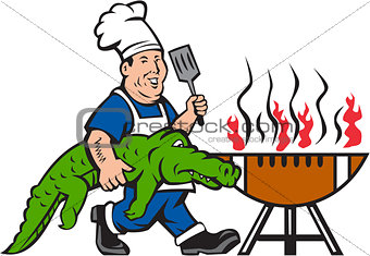 Chef Alligator Spatula BBQ Grill Cartoon