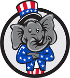 Republican Elephant Mascot Arms Crossed Circle Cartoon