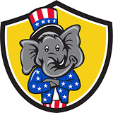 Republican Elephant Mascot Arms Crossed Shield Cartoon