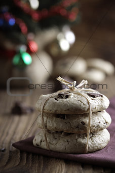 Chocolate chip cookies with christmas tree