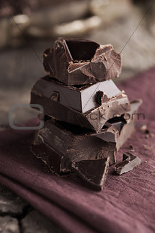Stack of dark chocolate 