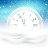 Happy New Year clock in snow 