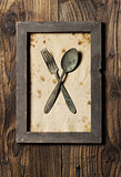 Fork and spoon, framed, old style
