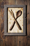 Fork and spoon wooden, framed