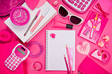 Girly pink desktop and stationery