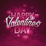 Happy valentines day script text on pink background with hearts. Vector illustration EPS10