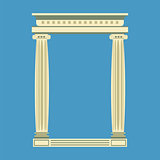 Antique marble temple front with ionic columns,