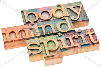 body, mind, spirit concept in wood type