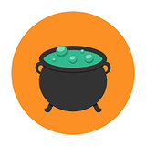 Witch cauldron icon flat
