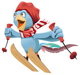 Blue Rooster symbol 2017 flies skiing