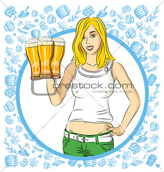 Vector Woman With Glass of Beer On Oktoberfest