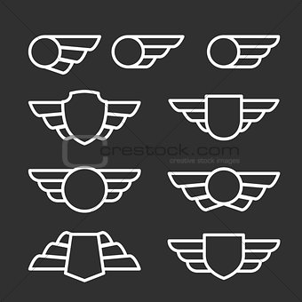 Winged badges and emblems in simple style