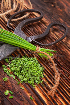 Fresh and dry chives herb.
