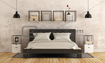 Modern bedroom with old wall
