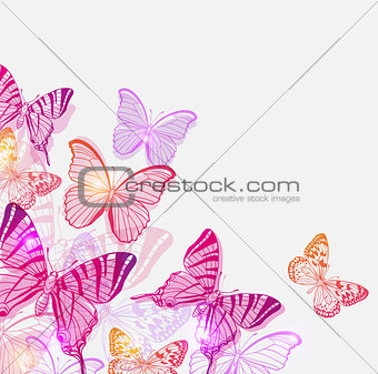 Background with pink and violet butterflies