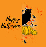 Halloween card with pumpkin and owl