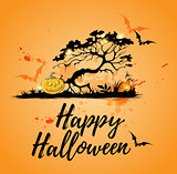 Halloween background with tree and pumpkin