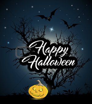 Halloween background with tree and pumpkin