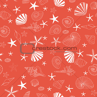 Seashells and starfish seamless pattern vector, yellow background