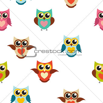 Cute Owl Seamless Pattern Background Vector Illustration