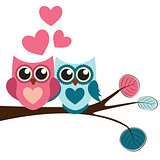 Cute Owl Pattern Background for Valentines Day with Hearts and P