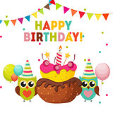 Cute Owl Happy Birthday Background with Balloons and Place for Y