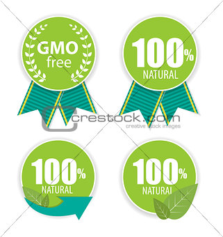 Gmo Free and 100% Natural Label Set Vector Illustration