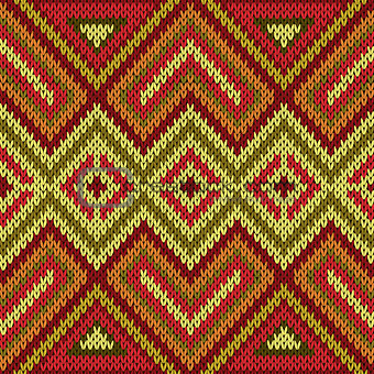 Ornamental knitting seamless pattern in bright warm hues