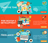 Creative Time, Freelance And Web Design Development Concept Illustrations