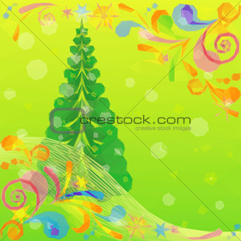Christmas Low Poly Background with Fir Tree