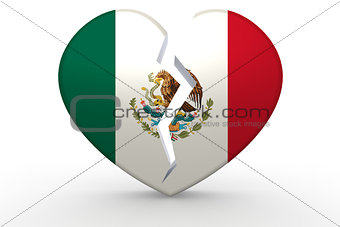 Broken white heart shape with Mexico flag