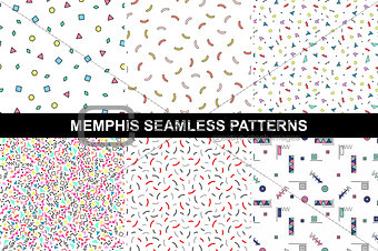Collection of abstract memphis colorful patterns.