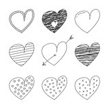 Collection of hand drawn hearts.