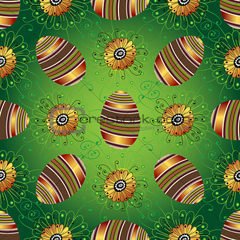 Easter seamless green pattern with eggs