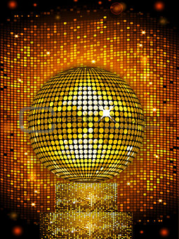 Disco ball on sparkling stand background