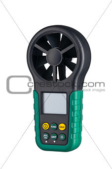 Digital handheld anemometer 3/4 view isolated on white backgroun