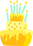 Yellow anniversary cake with candles decorations in light pastel colors. EPS10